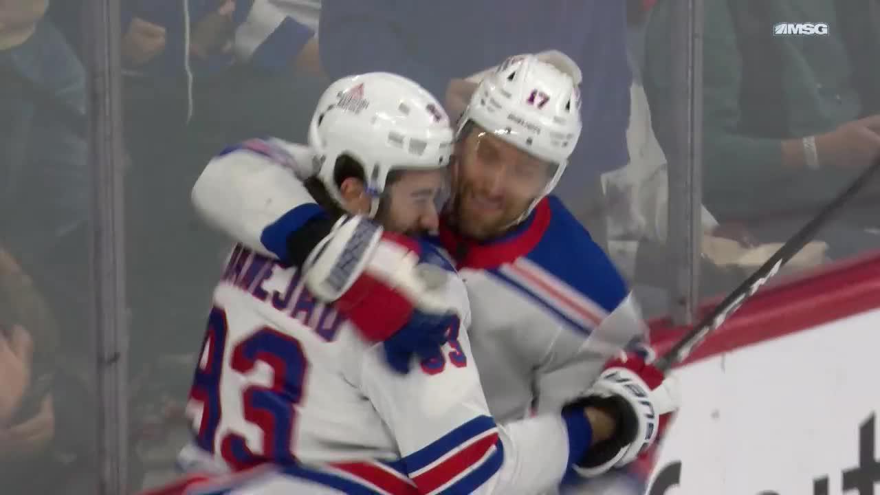 NYR PHI Zibanejad Scores Goal Against Carter Hart New York Rangers