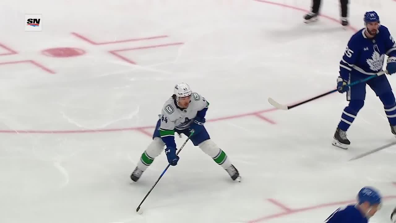 VAN TOR Sherwood Scores Goal Against Dennis Hildeby Vancouver Canucks