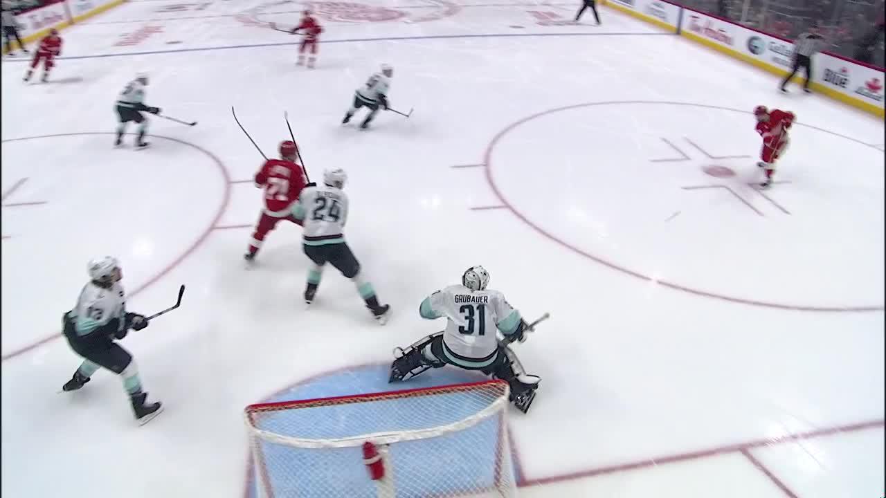 Sea Det Debrincat Scores Goal Against Philipp Grubauer Detroit Red Wings