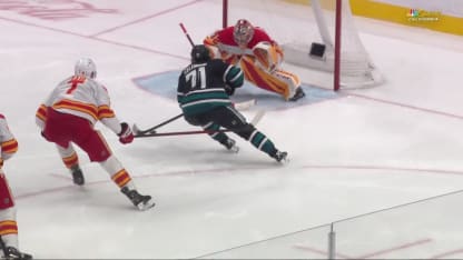 CGY@SJS: Celebrini scores goal against Dustin Wolf