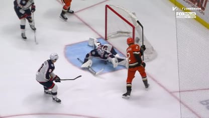 CBJ@ANA: Merzlikins with a great save against Jackson LaCombe