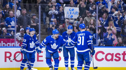 TORONTO, CANADA - FEBRUARY 28: William Nylander #88 of the Toronto Maple Leafs celebrates with his team after scoring a goal against the Ottawa Senators during the second period at the Scotiabank Arena on February 28, 2026 in Toronto, Ontario, Canada. (Photo by Thomas Skrlj/NHLI via Getty Images)