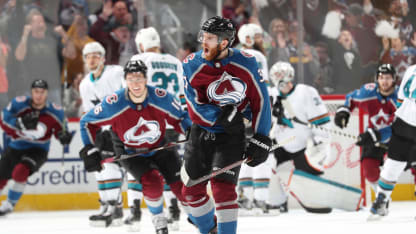 J.T. Compher celebrate Playoffs San Jose Sharks Game 6 2019 May 6