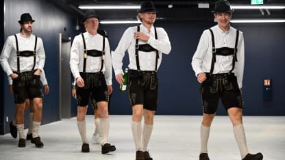 Buffalo Sabres wear lederhosen for arrival at Global Challenge game