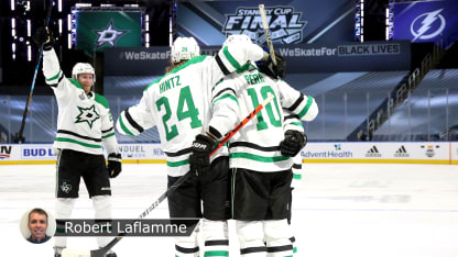 Stars win game 1 final badge Laflamme