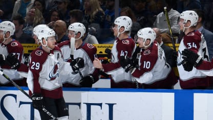 Nathan MacKinnon Celebrate High Fives St. Louis Blues 15 March 2018