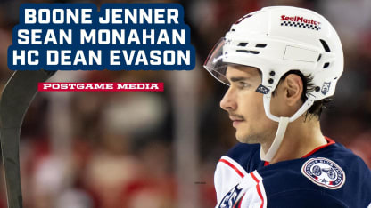 Boone Jenner, Sean Monahan & Head Coach Dean Evason, Blue Jackets @ Oilers | Postgame Media