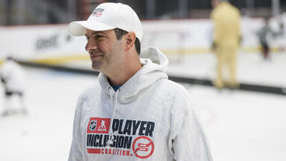 Al Montoya of the NHL Player Inclusion Coalition looks on during a NHL Draft Prospect Youth Hockey Clinic at City National Arena on June 26, 2024 in Las Vegas, Nevada. (Photo by Ian Maule/NHLI via Getty Images)