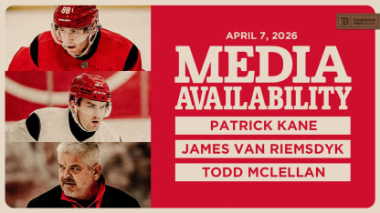 Patrick Kane, James van Riemsdyk, Todd McLellan Morning Skate