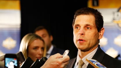 BUFFALO, NY - JUNE 25: Boston Bruins General manager Don Sweeney speaks to the media during the 2016 NHL Draft on June 25, 2016 in Buffalo, New York. (Photo by Jen Fuller/Getty Images)