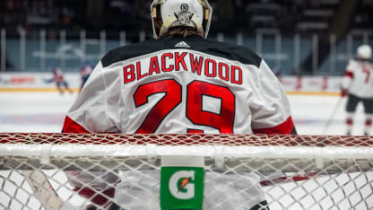 Mackenzie Blackwood sets himself up in the crease