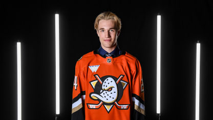 Lucas Pettersson poses for a portrait after being drafted by the Anaheim Ducks with the 35th overall pick in the 2024 Upper Deck NHL Draft at Sphere on June 29, 2024 in Las Vegas, Nevada. (Photo by Candice Ward/Getty Images)