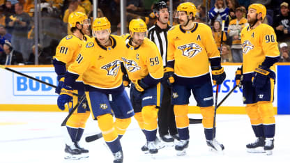 Nashville Predators center Steven Stamkos (91) is shown following his second period goal during the NHL game between the Nashville Predators and Colorado Avalanche, held on November 2, 2024, at Bridgestone Arena in Nashville, Tennessee. (Photo by Danny Murphy/Icon Sportswire via Getty Images)