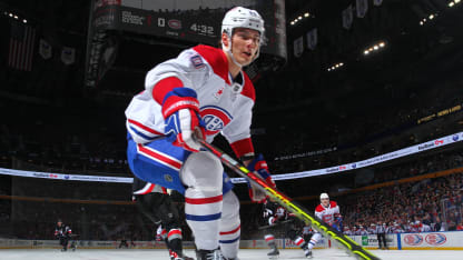 Juraj Slafkovsky #20 of the Montreal Canadiens skates against the Buffalo Sabres during an NHL game on March 1, 2025 at KeyBank Center in Buffalo, New York. (Photo by Bill Wippert/NHLI via Getty Images)