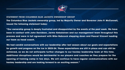 statement from columbus blue jackets ownership group