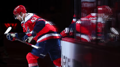 Tom Wilson #43 of the Washington Capitals takes the ice before the game against the Toronto Maple Leafs at Capital One Arena on November 28, 2025 in Washington, DC. (Photo by Scott Taetsch/Getty Images)