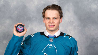 Mattias Havelid, #45 pick by the San Jose Sharks, poses for a portrait during the 2022 Upper Deck NHL Draft at Bell Centre on July 08, 2022 in Montreal, Quebec. (Photo by Andre Ringuette/NHLI via Getty Images)