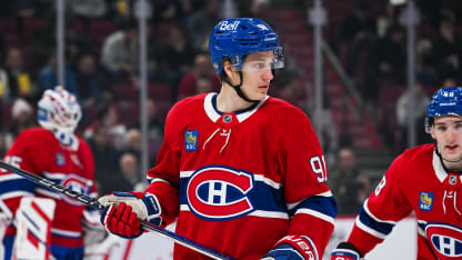 Look on Montreal Canadiens center Oliver Kapanen (91) during the Los Angeles Kings versus the Montreal Canadiens game on October 17, 2024, at Bell Centre in Montreal, QC (Photo by David Kirouac/Icon Sportswire via Getty Images)