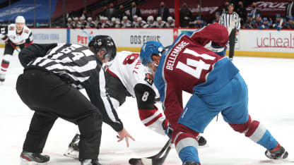 Pierre-Edouard Bellemare faceoff Arizona Coyotes 2021 March 10