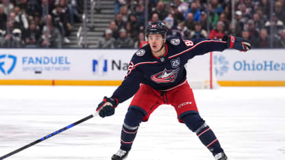 Columbus Blue Jackets #82 Mikael Pyyhtiä seen in action during the game against the Vancouver Canucks at Nationwide Arena on January 15, 2026 in Columbus, Ohio. (Photo by Jason Mowry/Getty Images)