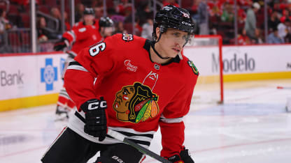 CHICAGO, IL - MARCH 22: Teuvo Teravainen #86 of the Chicago Blackhawks skates in action before the start of the second period of a game the Nashville Predators on March 22, 2026 at the United Center in Chicago, Illinois. (Photo by Melissa Tamez/Icon Sportswire via Getty Images)