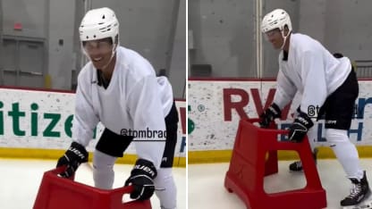 Tom Brady skates for first time with Tie Domi