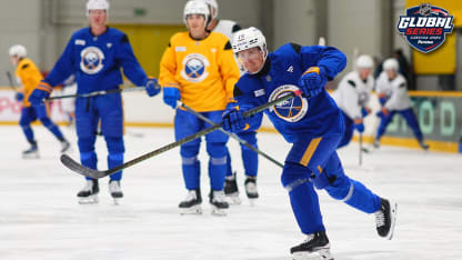 Henri Jokiharju #10 of the Buffalo Sabres practices prior to the 2024 NHL Global Series Czechia on September 30 2024 in Prague, Czech Republic