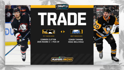 Penguins Acquire Defenseman Connor Clifton and the 2025 39th Overall Pick from the Buffalo Sabres in Exchange For Conor Timmins and Isaac Belliveau