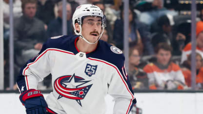 Mason Marchment #17 of the Columbus Blue Jackets skates on the ice during the first period against the Anaheim Ducks at Honda Center on December 20, 2025 in Anaheim, California. (Photo by Debora Robinson/NHLI via Getty Images)