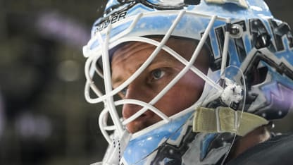 Goaltender Vitek Vanecek #41 of the Utah Mammoth as seen during warmups of a preseason NHL game between the San Jose Sharks and the Utah Mammoth on October 4, 2025 at the Delta Center in Salt Lake City, UT. (Photo by Aaron Baker/Icon Sportswire via Getty Images)