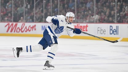 Oliver Ekman-Larsson takes a shot during the first period against the Montreal Canadiens at the Bell Centre on October 9, 2024 in Montreal, Quebec, Canada. The Montreal Canadiens defeated the Toronto Maple Leafs 1-0. (Photo by Minas Panagiotakis/Getty Images)