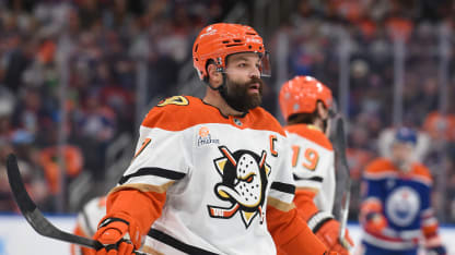 Radko Gudas #7 of the Anaheim Ducks looks on during stoppage in play during the game against the Edmonton Oilers at Rogers Place on January 3, 2025, in Edmonton, Alberta, Canada. (Photo by Leila Devlin/Getty Images)