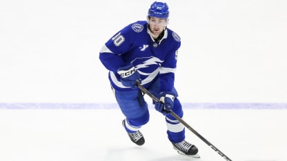 TAMPA, FL - MARCH 26: J.J. Moser #90 of the Tampa Bay Lightning against the Seattle Kraken at Benchmark International Arena on March 26, 2026 in Tampa, Florida. (Photo by Mike Carlson/NHLI via Getty Images)