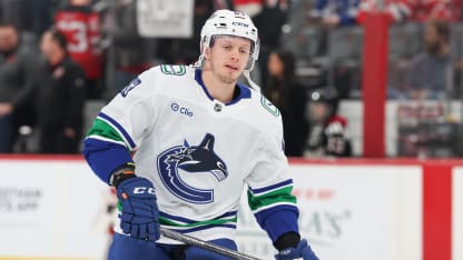 Marco Rossi #93 of the Vancouver Canucks warms up before a NHL game against the New Jersey Devils at Prudential Center on December 14, 2025 in Newark, New Jersey. (Photo by Andrew Mordzynski/Getty Images)