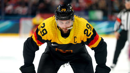 Leon Draisaitl #29 of Team Germany looks on in the third period during the Men's Preliminary Group C match between the United States and Germany on day nine of the Milano Cortina 2026 Winter Olympic games at Milano Santagiulia Ice Hockey Arena on February 15, 2026 in Milan, Italy. (Photo by Gregory Shamus/Getty Images)