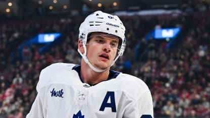 David Kampf #64 of the Toronto Maple Leafs skates during the second period in a preseason game against the Montreal Canadiens at the Bell Centre on September 25, 2025 in Montreal, Quebec, Canada. The Toronto Maple Leafs defeated the Montreal Canadiens 7-2. (Photo by Minas Panagiotakis/Getty Images)