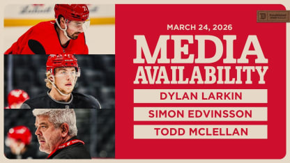 Dylan Larkin, Simon Edvinsson, Todd McLellan Morning Skate