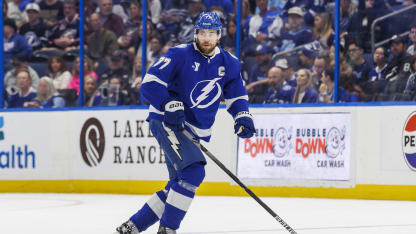 Victor Hedman #77 of the Tampa Bay Lightning against the Columbus Blue Jackets at Benchmark International Arena on March 10, 2026 in Tampa, Florida. (Photo by Mark LoMoglio/NHLI via Getty Images)