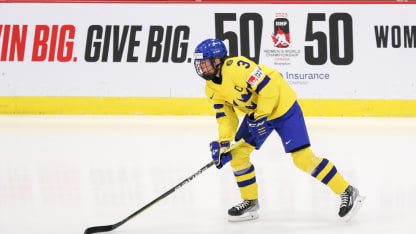 Defender Anna Kjellbin #3 of Sweden skates against Germany during the 2023 IIHF Women's World Championship at CAA Centre on April 06, 2023 in Brampton, Ontario. (Photo by Dennis Pajot/Getty Images)