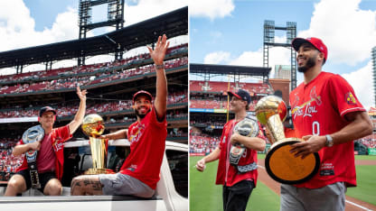 Matthew Tkachuk Jayson Tatum throw out first pitch in St. Louis