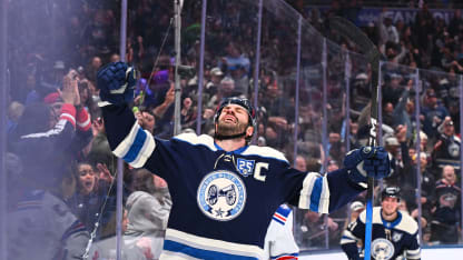 COLUMBUS, OHIO - MARCH 19: Boone Jenner #38 of the Columbus Blue Jackets reacts after scoring a goal in the second period of a game against the New York Rangers at Nationwide Arena on March 19, 2026 in Columbus, Ohio. (Photo by Ben Jackson/Getty Images)