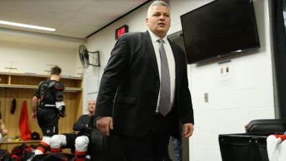 Keefe talks to his squad after a 5-0 victory in Buffalo