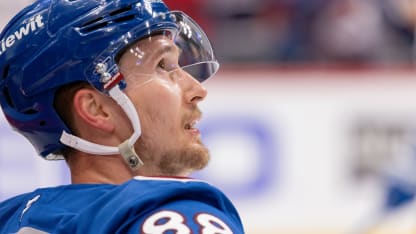 Martin Necas #88 of the Colorado Avalanche looks up during warmups ahead of Round Two Game Five of the Stanley Cup Playoffs against the Minnesota Wild at Ball Arena on May 13, 2026 in Denver, Colorado. (Photo by Ashley Potts/NHLI via Getty Images)