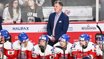 Head coach of Team Czech Republic, Radim Rulik handles bench duties during the second period against Team Sweden in the semifinal round of the 2023 IIHF World Junior Championship at Scotiabank Centre on January 4, 2023 in Halifax, Nova Scotia, Canada. Team Czech Republic defeated Team Sweden 2-1 in overtime. (Photo by Minas Panagiotakis/Getty Images)