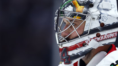 Petr Mrazek #34 of the Chicago Blackhawks in goal against the Los Angeles Kings in the second period at Crypto.com Arena on November 02, 2024 in Los Angeles, California. (Photo by Ronald Martinez/Getty Images)