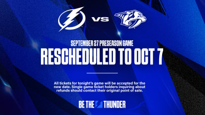 LIGHTNING’S GAME TONIGHT VERSUS NASHVILLE POSTPONED