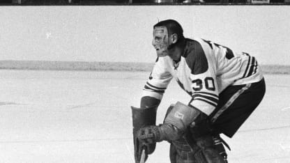 Terry Sawchuk #30 of the Toronto Maple Leafs follows the action Circa 1966 at the Montreal Forum in Montreal, Quebec, Canada. (Photo by Denis Brodeur/NHLI via Getty Images)