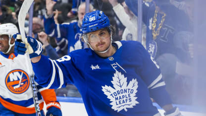 William Nylander #88 of the Toronto Maple Leafs celebrates scoring a goal during the first period against the New York Islanders at the Scotiabank Arena on December 21, 2024 in Toronto, Ontario, Canada. (Photo by Thomas Skrlj/NHLI via Getty Images)