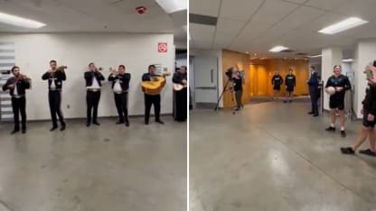 San Jose Sharks serenaded by mariachi band during pregame soccer 