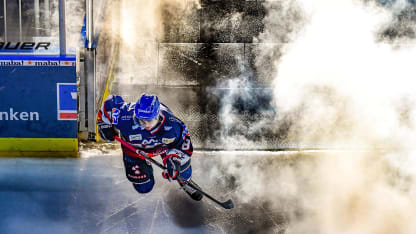 Tim Stuetzle enters rink with smoke